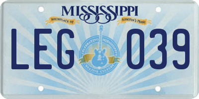 MS license plate LEG039