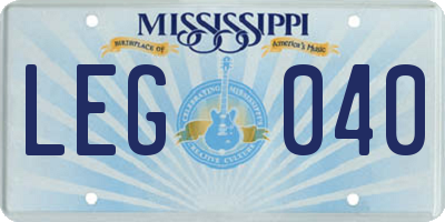 MS license plate LEG040