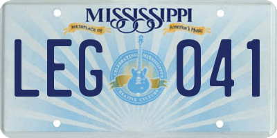 MS license plate LEG041