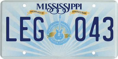 MS license plate LEG043