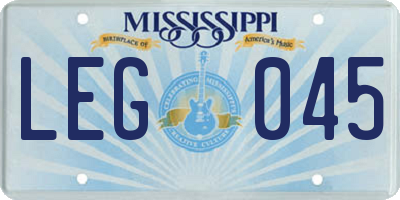 MS license plate LEG045