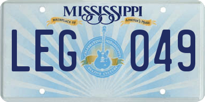 MS license plate LEG049