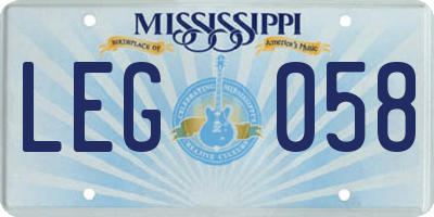 MS license plate LEG058