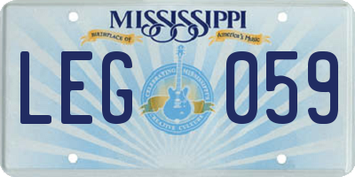 MS license plate LEG059