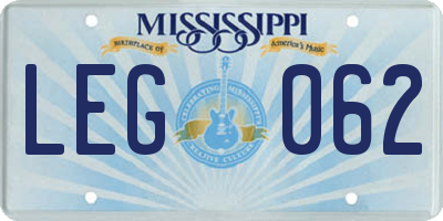 MS license plate LEG062