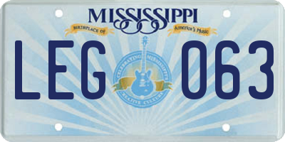 MS license plate LEG063