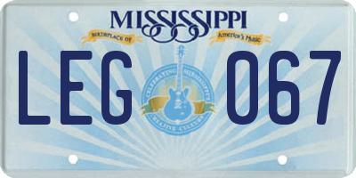 MS license plate LEG067