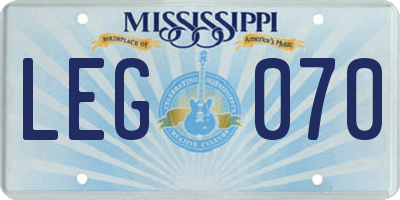 MS license plate LEG070