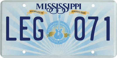 MS license plate LEG071
