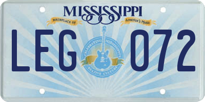 MS license plate LEG072