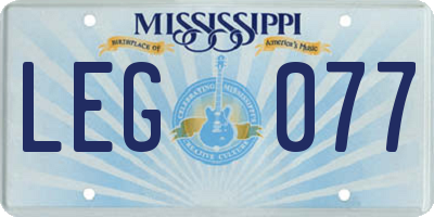 MS license plate LEG077