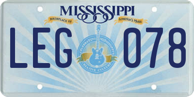 MS license plate LEG078