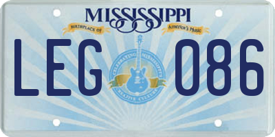 MS license plate LEG086