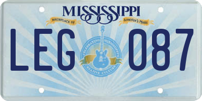 MS license plate LEG087