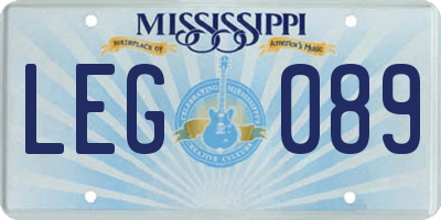MS license plate LEG089