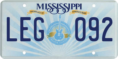 MS license plate LEG092