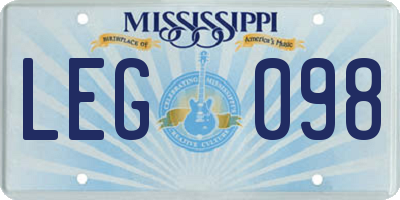 MS license plate LEG098