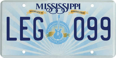 MS license plate LEG099