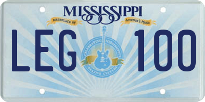 MS license plate LEG100
