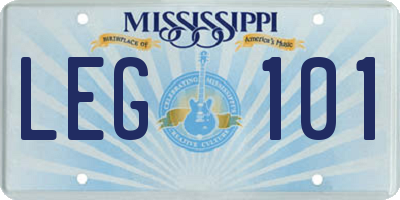 MS license plate LEG101