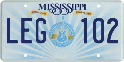 MS license plate LEG102