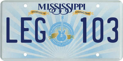 MS license plate LEG103