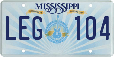 MS license plate LEG104