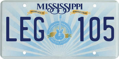 MS license plate LEG105