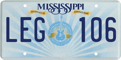 MS license plate LEG106