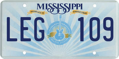 MS license plate LEG109
