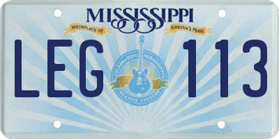 MS license plate LEG113