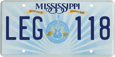MS license plate LEG118