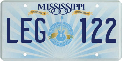 MS license plate LEG122