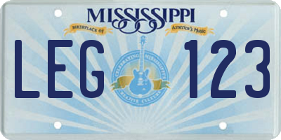 MS license plate LEG123