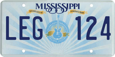MS license plate LEG124
