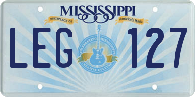 MS license plate LEG127