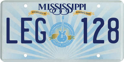 MS license plate LEG128
