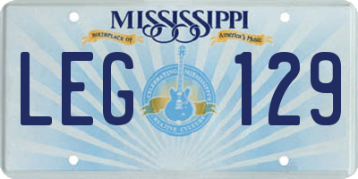 MS license plate LEG129