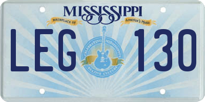MS license plate LEG130