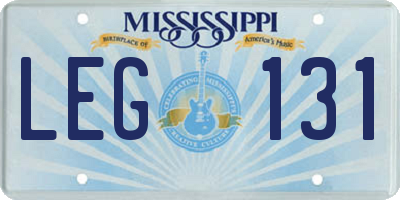 MS license plate LEG131