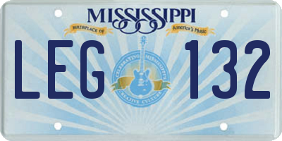 MS license plate LEG132