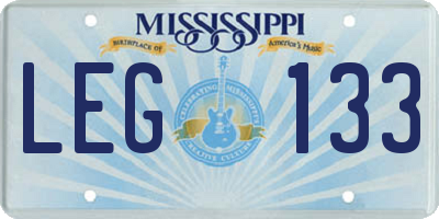 MS license plate LEG133