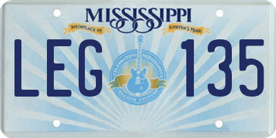 MS license plate LEG135