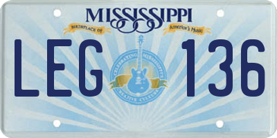 MS license plate LEG136