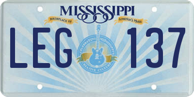 MS license plate LEG137