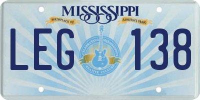 MS license plate LEG138