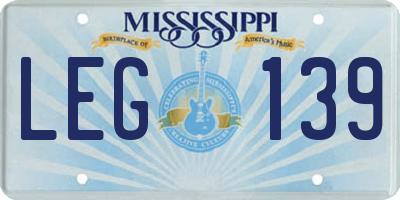 MS license plate LEG139
