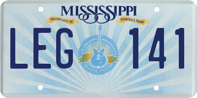 MS license plate LEG141