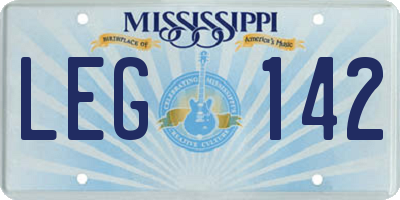 MS license plate LEG142