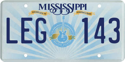 MS license plate LEG143